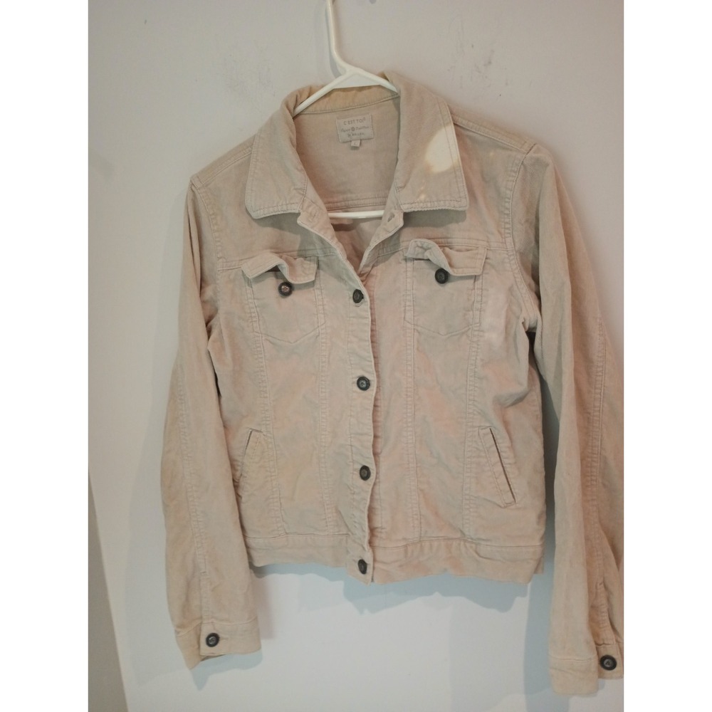 C'est Toi Corduroy Trucker Jacket Womens Large Tan Beige Thrashed Bleached As Is